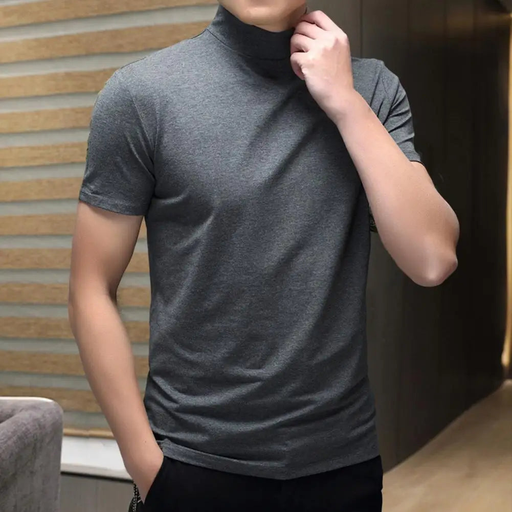 Men Summer Top Half High Collar Solid Color Soft Pullover Breathable Keep Cooling Casual Short Sleeves Summer T-shirt Clothing
