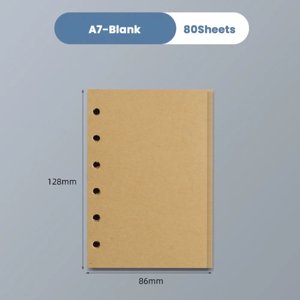 80Sheets Kraft Paper Loose Leaf Paper A5/A6/A7 Horizontal Line/Blank 6-hole Binder Inner Page Notepad Inside Paper Gift