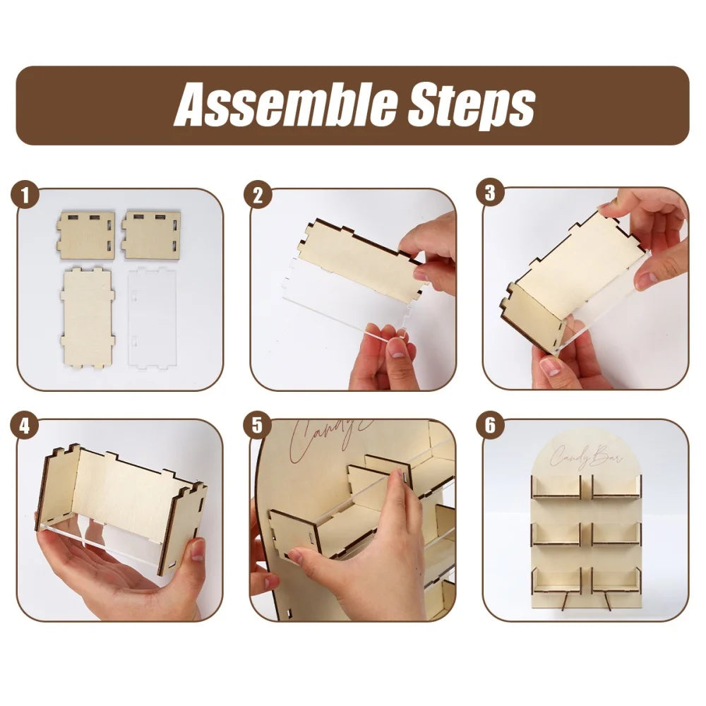 6 Grids Wooden Candy Bar Decoration Dessert Chocolate Snack Display Stand Boxes Birthday Party Wedding Table Decoration