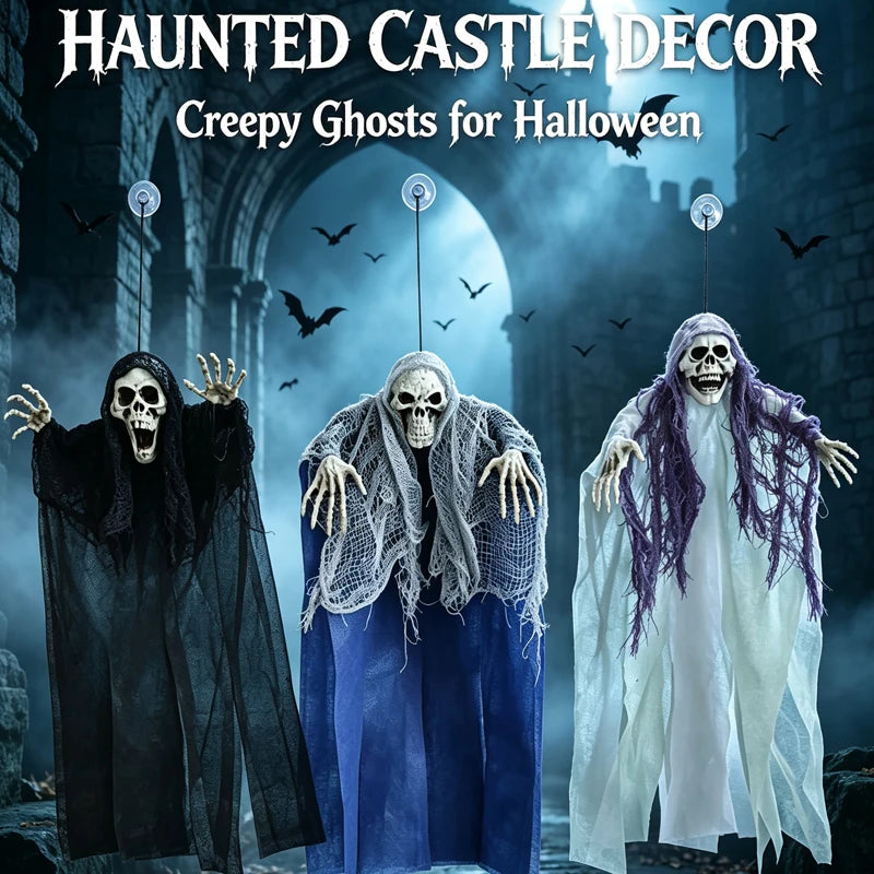Halloween Decoration Outdoor Ghost Festival Chamber Terror Gauze Large Hanging Ghost Mask Door Curtain for Halloween House Decor