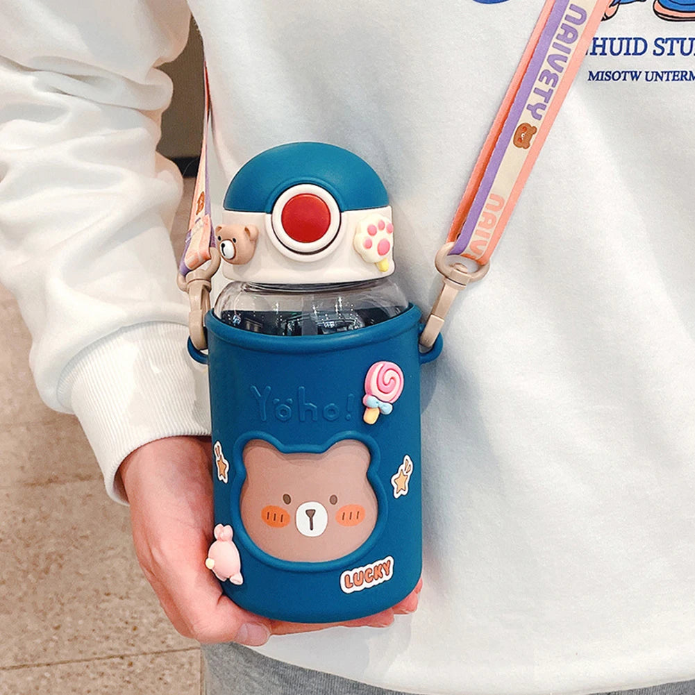Kawaii Water Bottle Cute Bear Kettle Travel Sport Tumbler Portable Drinking Mug for Child Kids Girl Large Capacity Cartoon Cup