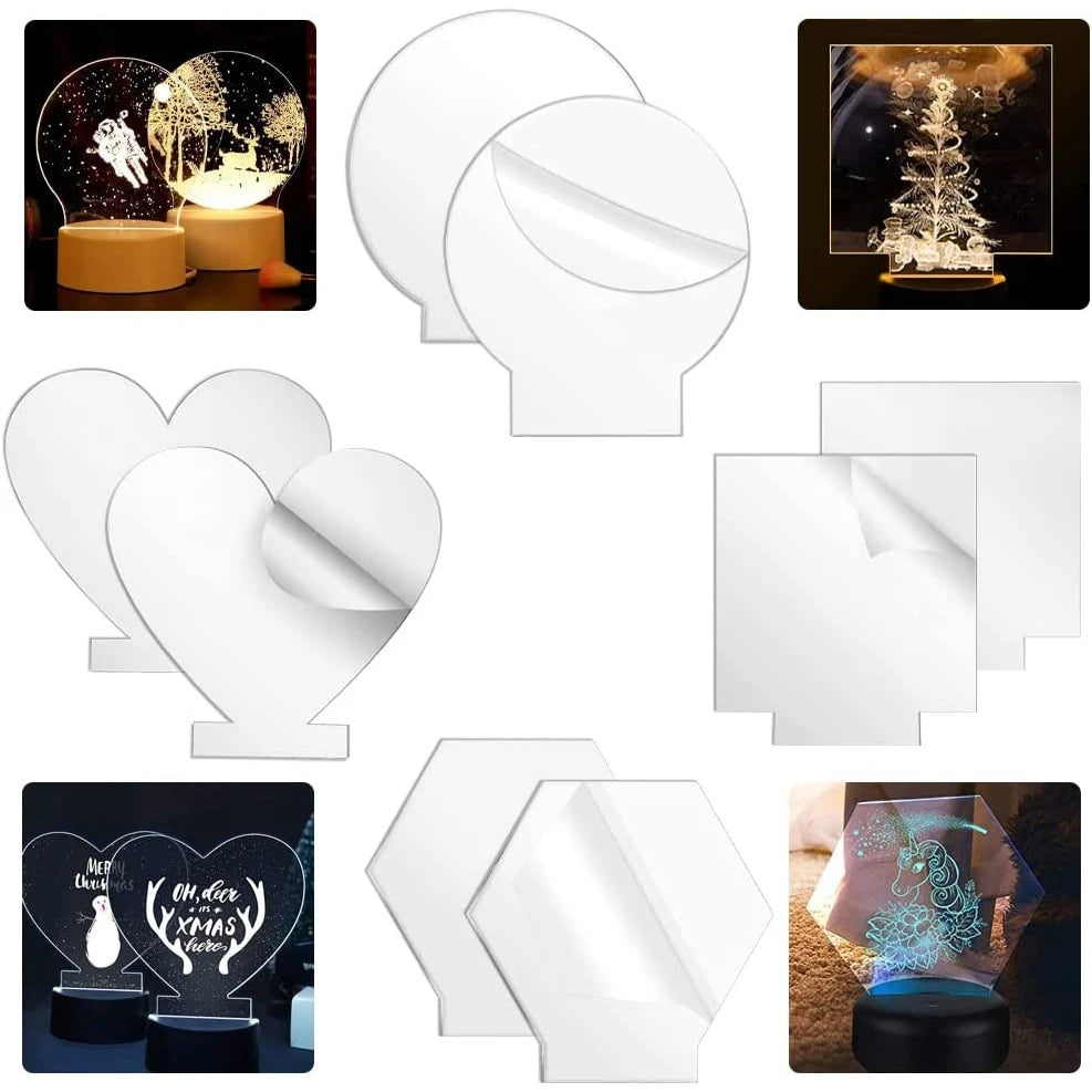10 Shape Acrylic Sheet Cast Round Square Heart Clear Board for LED Light Base,Crafts,Sign DIY Display Projects,Laser Engraving