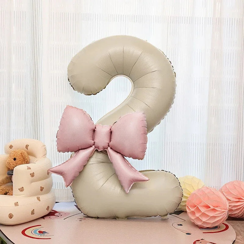 1pc Large Number Pink Foil Balloon With Bow 1 2 3 4 5 6 7 8 9 For Wedding Birthday Party Ballons Jumbo Number Balloon