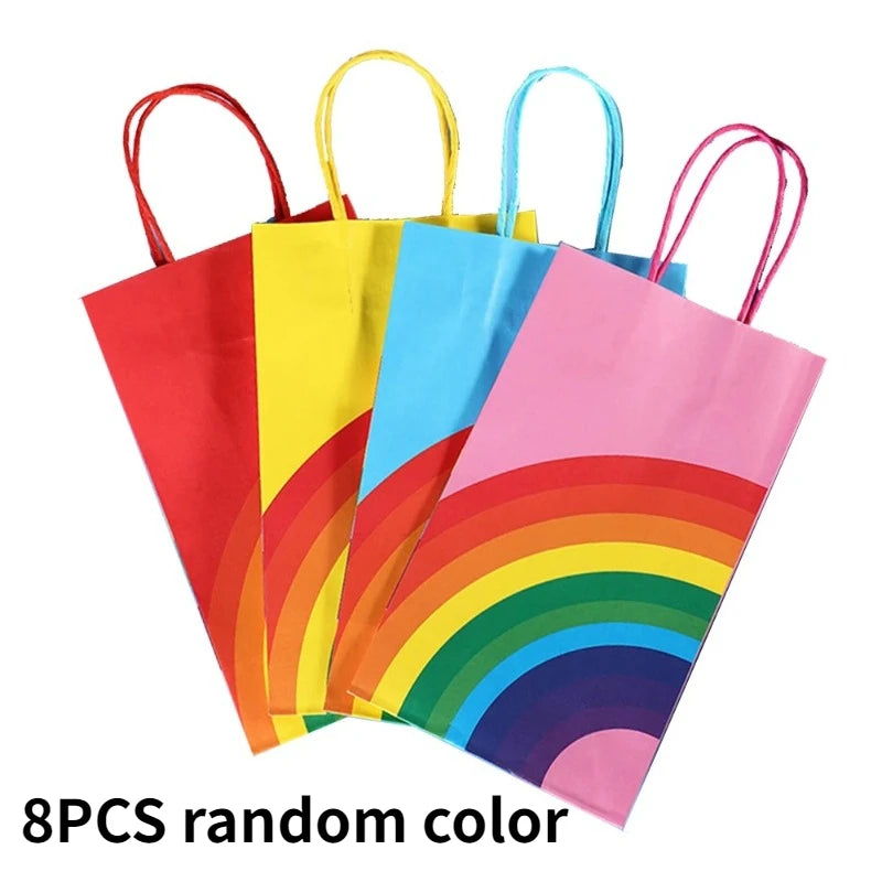 1/8/20/30Pcs Rainbow themed Rainbow Handheld Paper Bag Wedding Gift Candy Biscuit Gift Packaging Handbag Birthday Party Supplie
