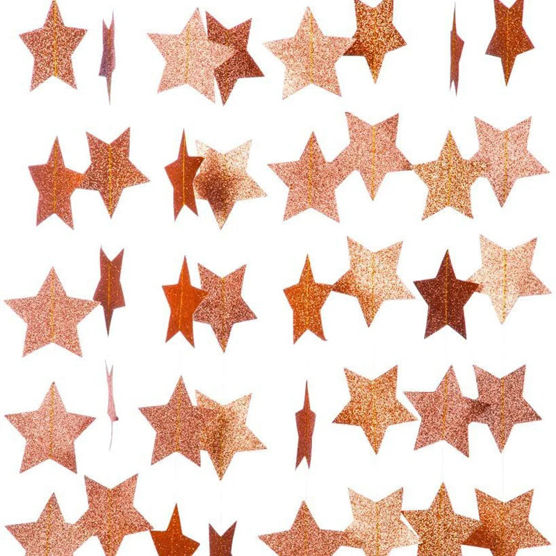 4M Silver Iridescent Paper Garland Star Round String Banners Wedding Birthday Party Home Hanging Decorations Baby Shower Favors