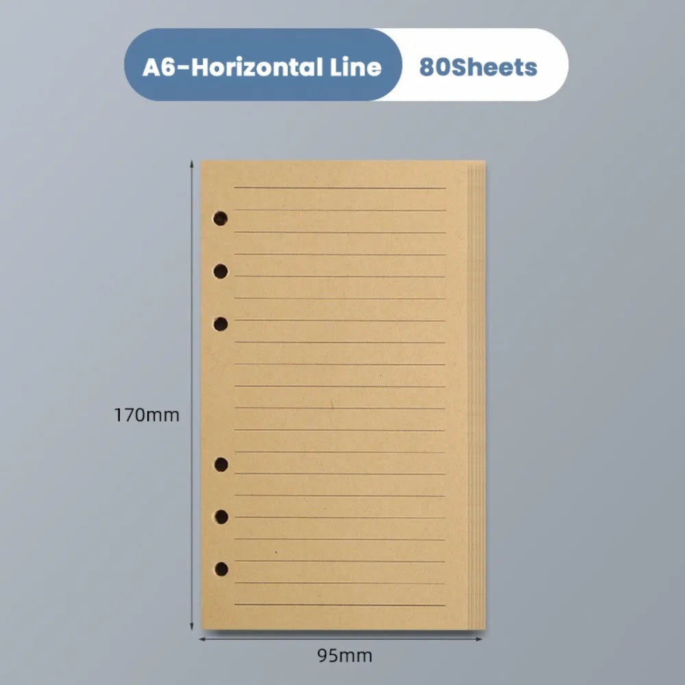 80Sheets Kraft Paper Loose Leaf Paper A5/A6/A7 Horizontal Line/Blank 6-hole Binder Inner Page Notepad Inside Paper Gift