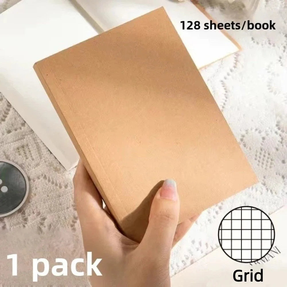 New Pocket A6 Notebook 256 Pages 128 Sheets Thickened Small Notepad Kraft Paper Cover Line Blank Grid Note Book