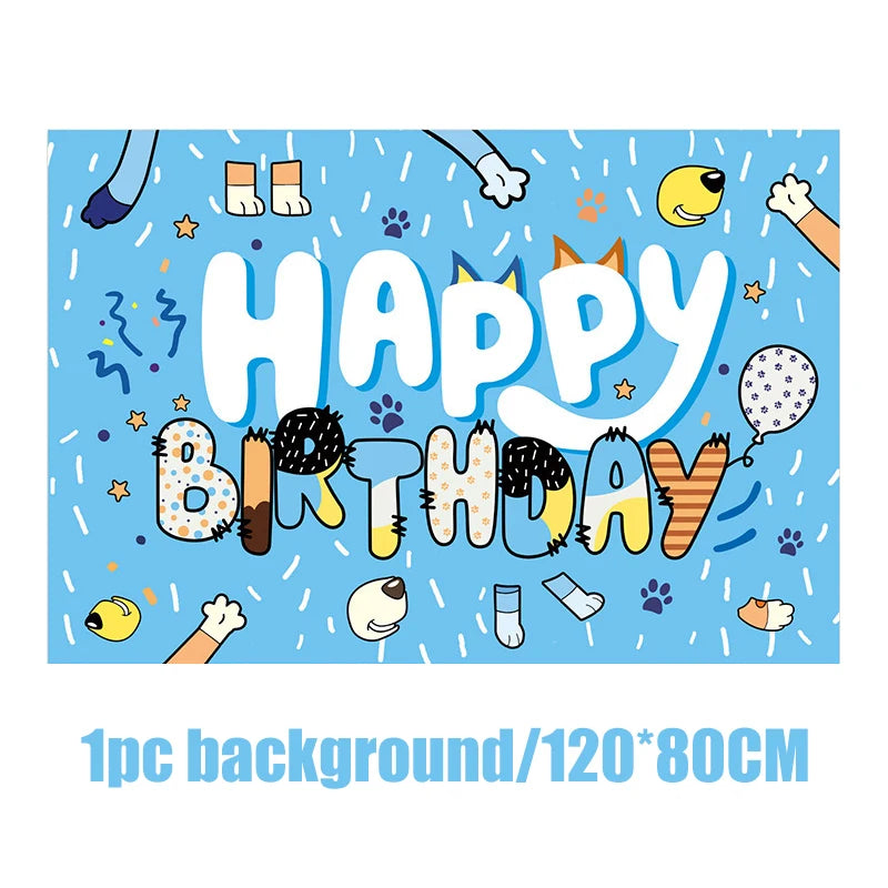 New Cartoon Dogs Birthday Party Decoration Full Set Kit Blue Dog Happy Birthday Plates Napkins Cups Tableware Supplies Kid Favor