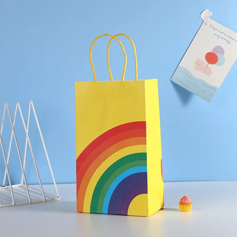 1/8/20/30Pcs Rainbow themed Rainbow Handheld Paper Bag Wedding Gift Candy Biscuit Gift Packaging Handbag Birthday Party Supplie