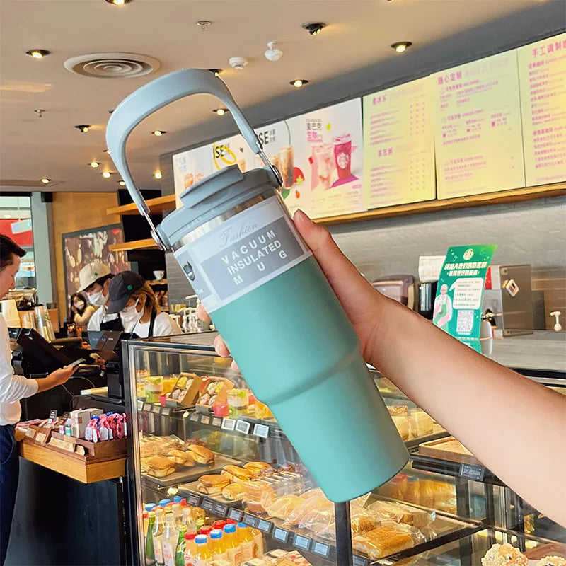 30oz Thermal Cup Stainless Steel Water Bottle with Straw Leakproof Car Tumbler Vacuum Insulated Flask for Outdoor Sports Gym