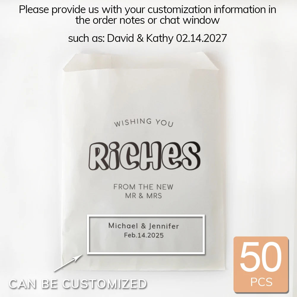 50PCS Personalized Wedding Favor Bags Custom Name Date Lottery Game Kraft Paper Perfect for Weddings Engagements Bridal Showers