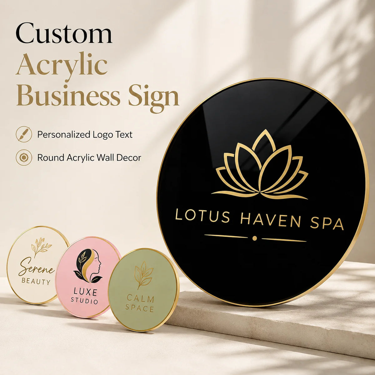 Custom Acrylic Business Sign Personalized Logo Plaque Round Wall Decor Office Shop Display Salon Cafe Studio Decoration Board