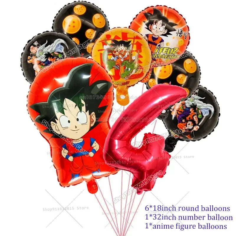 Dragons Ball Boy Birthday Balloon Decoration Son Goku Kids Party Supplies Number Ballons Anime Cartoon Foil Round Balloons