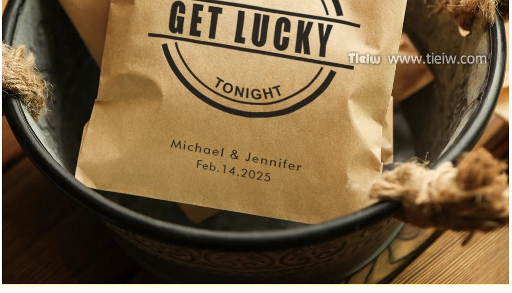 50PCS Personalized Wedding Favor Bags Custom Name Date Lottery Game Kraft Paper Perfect for Weddings Engagements Bridal Showers