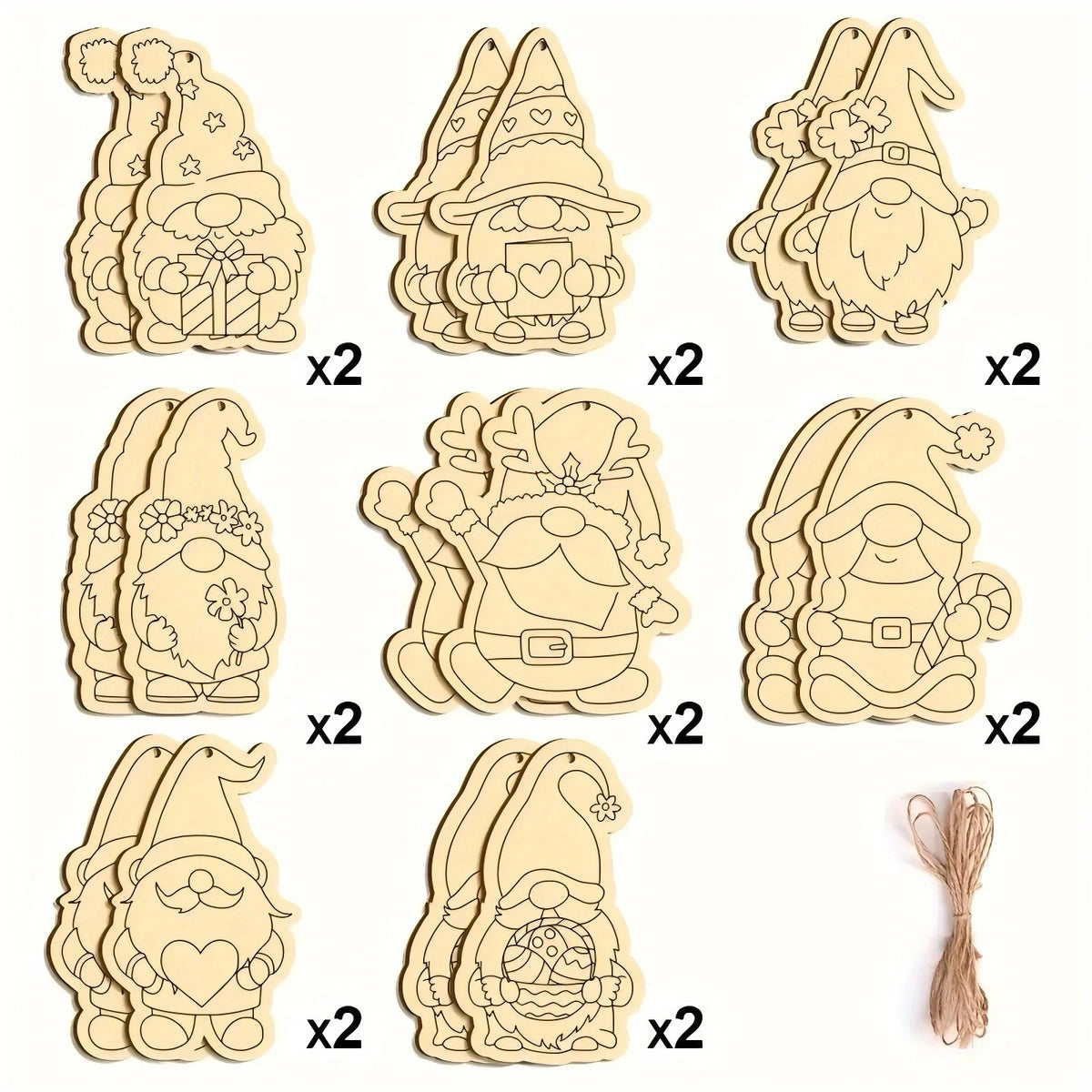 16pcs/set Elf Gnome Series Wooden Hanging Craft Kit DIY Painting Crafts for Merry Christmas Home Party Decoration Supplies