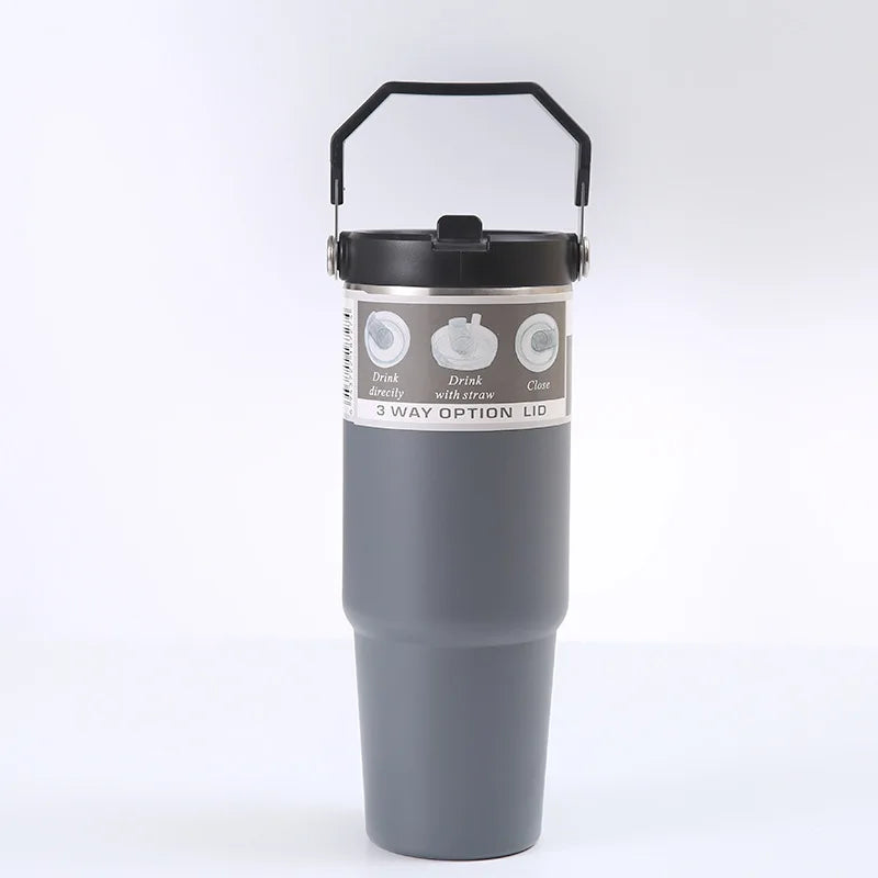 30oz Thermal Cup Stainless Steel Water Bottle with Straw Leakproof Car Tumbler Vacuum Insulated Flask for Outdoor Sports Gym