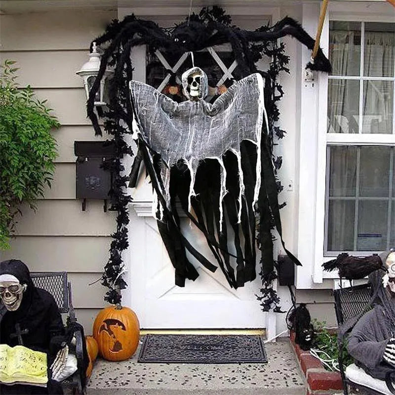 Halloween Hanging Ghost Decoration Skeleton Skull Ghost Creepy Gauze Hanging Ornament Haunted House Party Yard Outdoor Decor