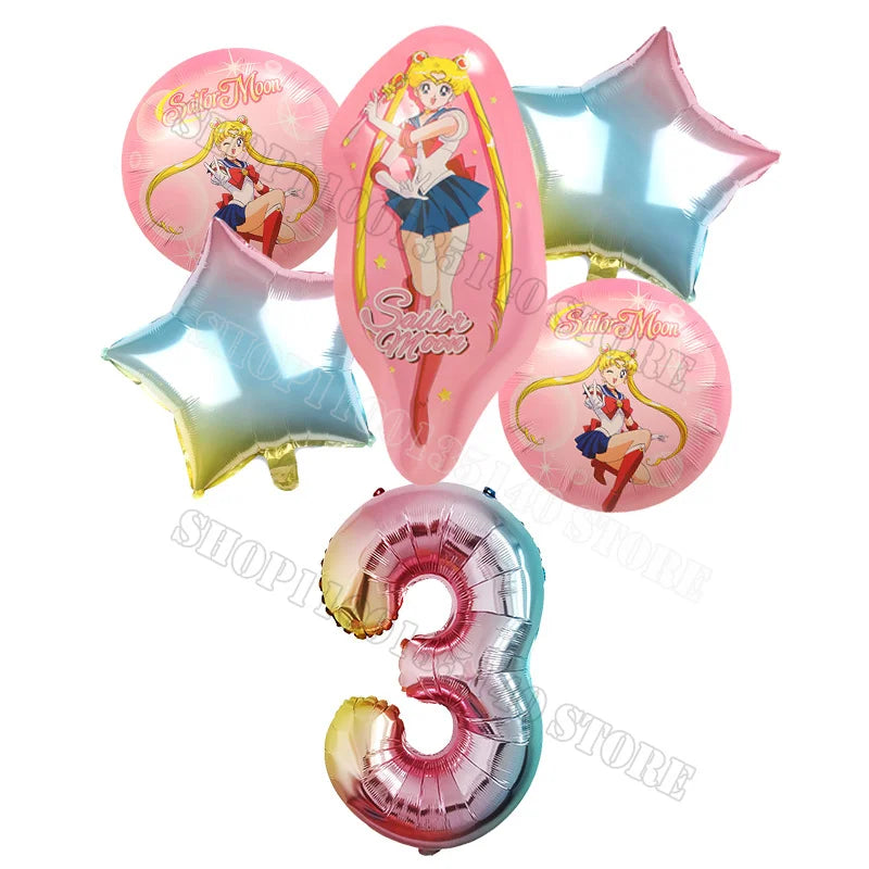 Sailor Moon Number Balloon Set Birthday Party Decoration Aluminum Foil Ballon Girl Photo Props Cute Baby Shower Parties Supplies