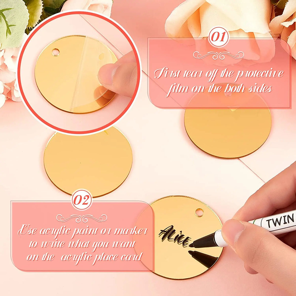 Gold Transparent Frosted Acrylic Perforated Discs 5/7.5/10cm Circular Decorative Boards for DIY Craft Projects