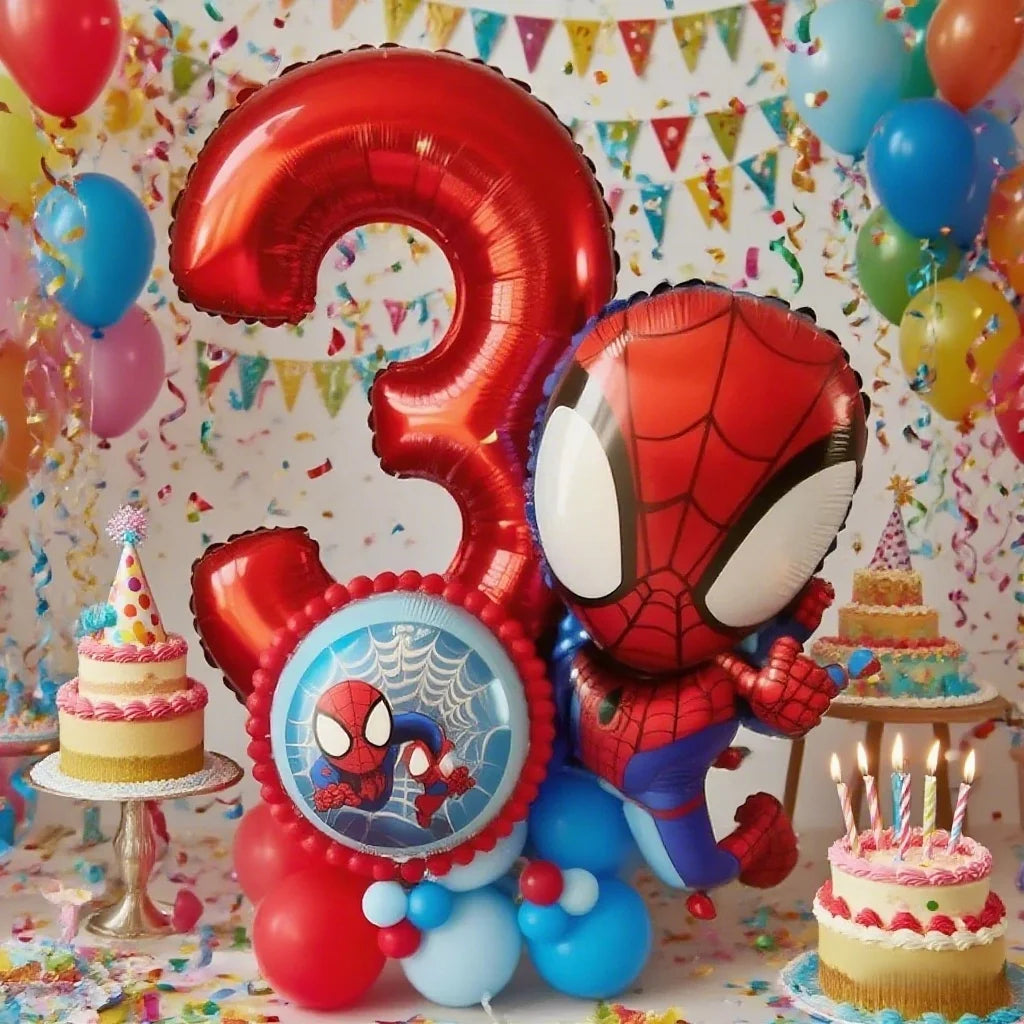 Spider and His Amazing Friends Spider Number Aluminum Balloons Birthday Party Decorations Balloon for Kids Baby Shower gifts