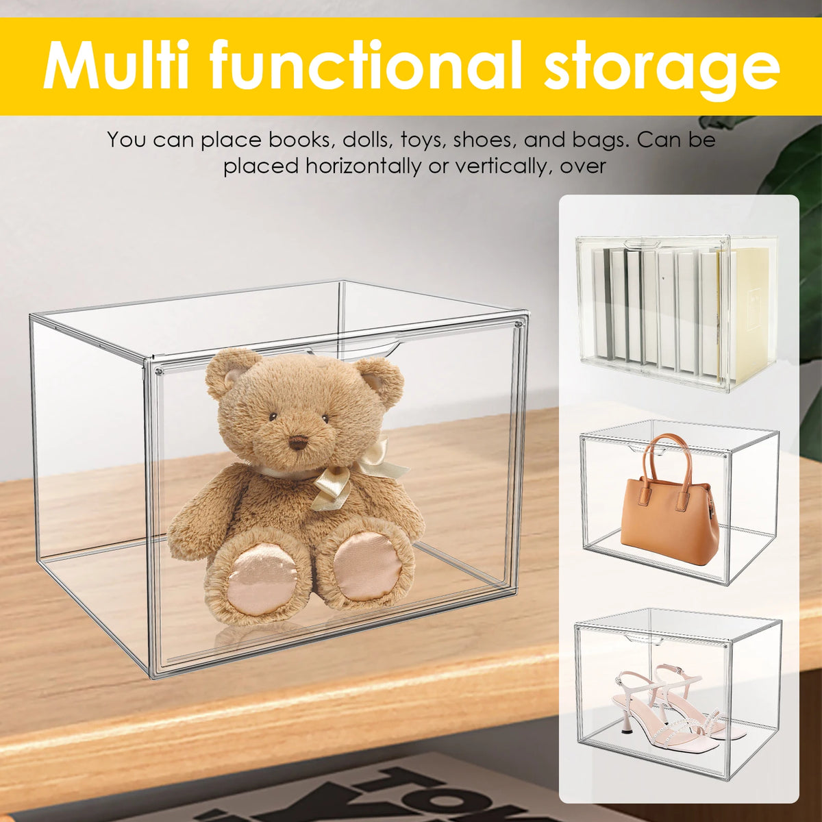 Clear Display Box Stackable Plastic Dustproof Doll Storage Bins Figures Display Collectibles Case Desktop Organizers Box