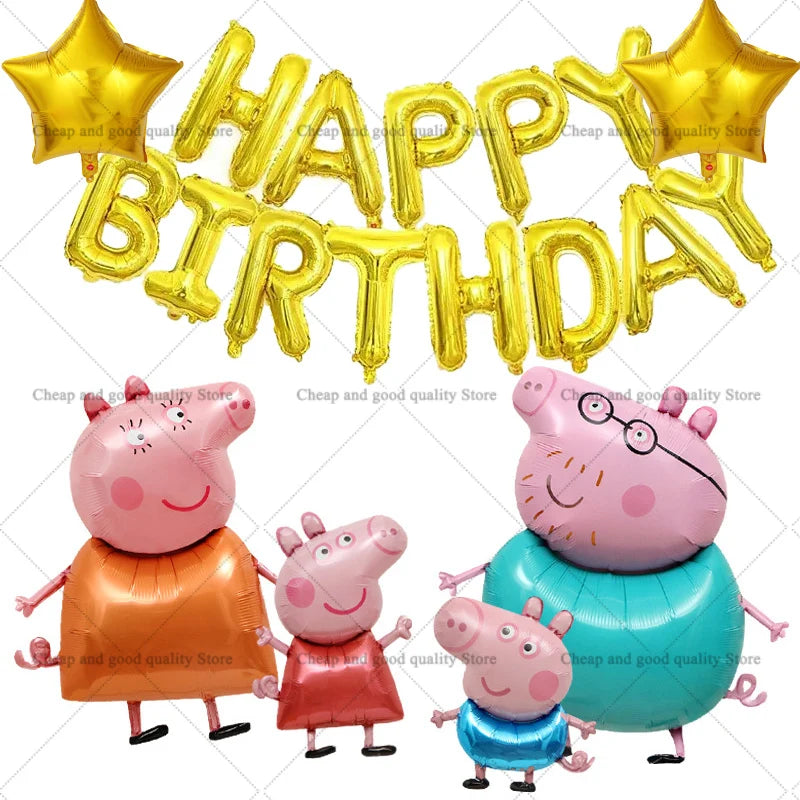 Peppa Pigs Birthday Decorative Ballons Set Aluminum Foil Balloon Number Balloons Set Party Decoration Photographic Props Gift