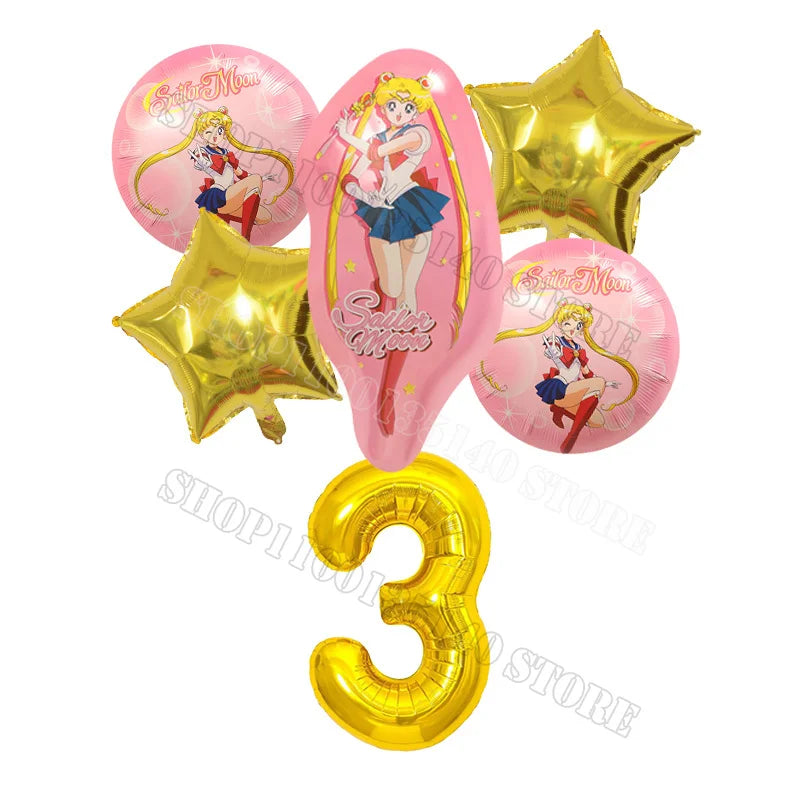 Sailor Moon Number Balloon Set Birthday Party Decoration Aluminum Foil Ballon Girl Photo Props Cute Baby Shower Parties Supplies