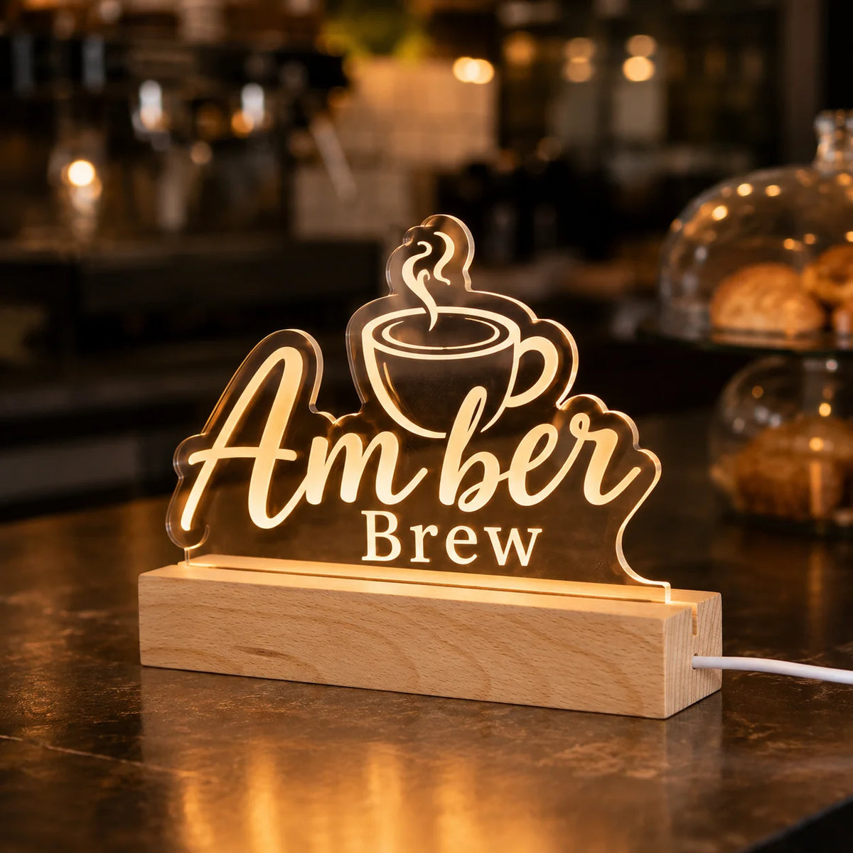 Custom Acrylic Business Logo Sign Personalized Brand QR Plaque Light Lamp Corporate Gifts Wood Social Media Table Decor Sign