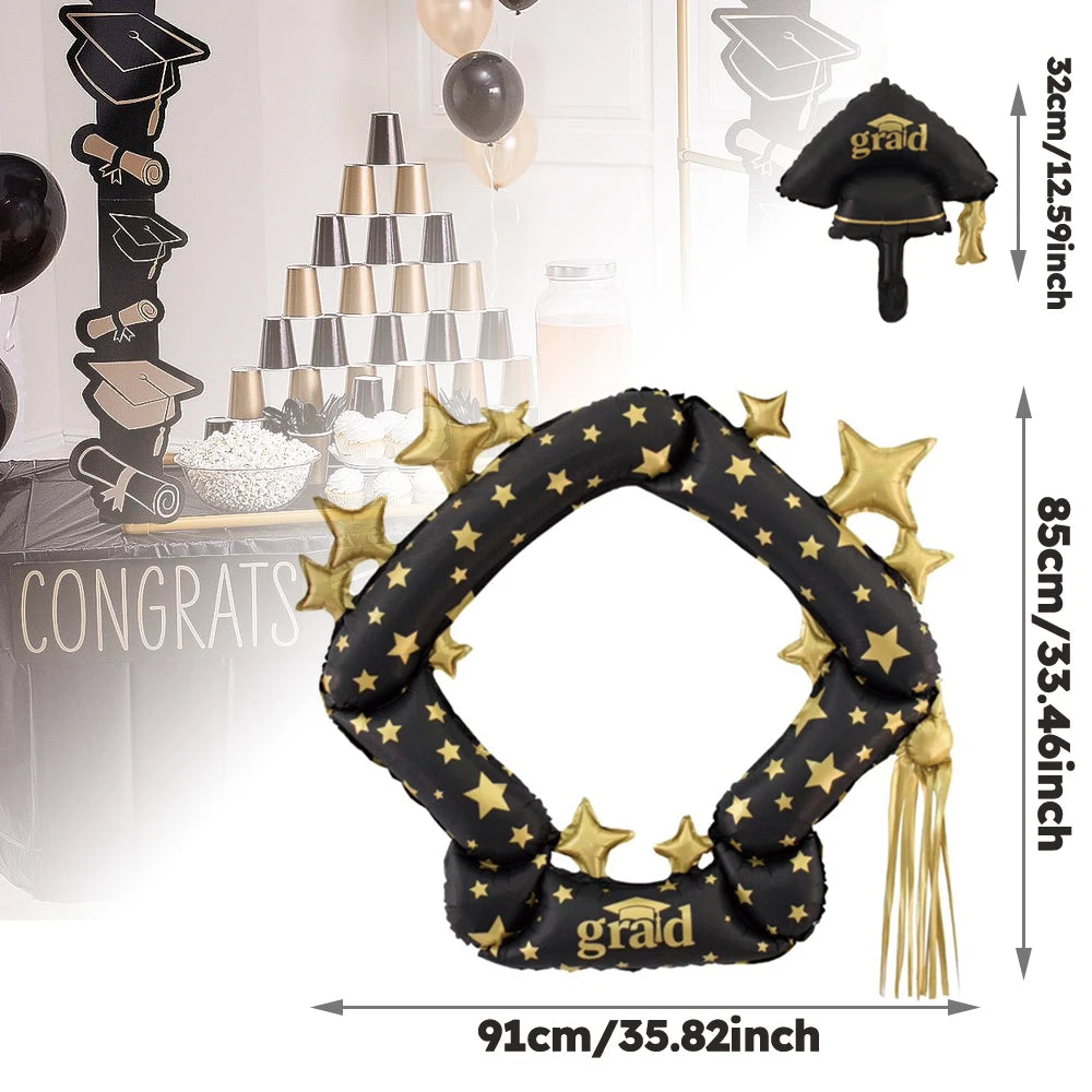 Grads Balloons, Large Black & Gold Bachelor Hat Foil Balloon, Graduation Party, College Graduation Ceremony Congratulation Decor
