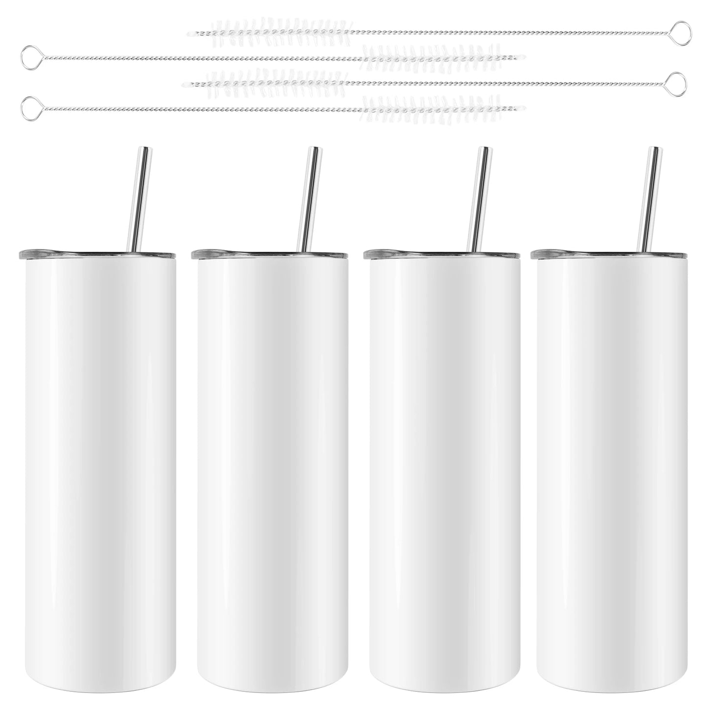 A36T-Sublimation Tumblers 20 Oz Skinny Straight,Stainless Steel Sublimation Blanks Skinny Tumbler,With Lid And Straw,4 Pack