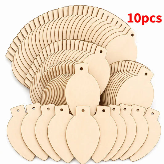 10/20Pcs Blank Light Bulb Wooden Ornaments Unfinished DIY Painting Wood Hanging Tags with Jute Rope for Xmas Decor