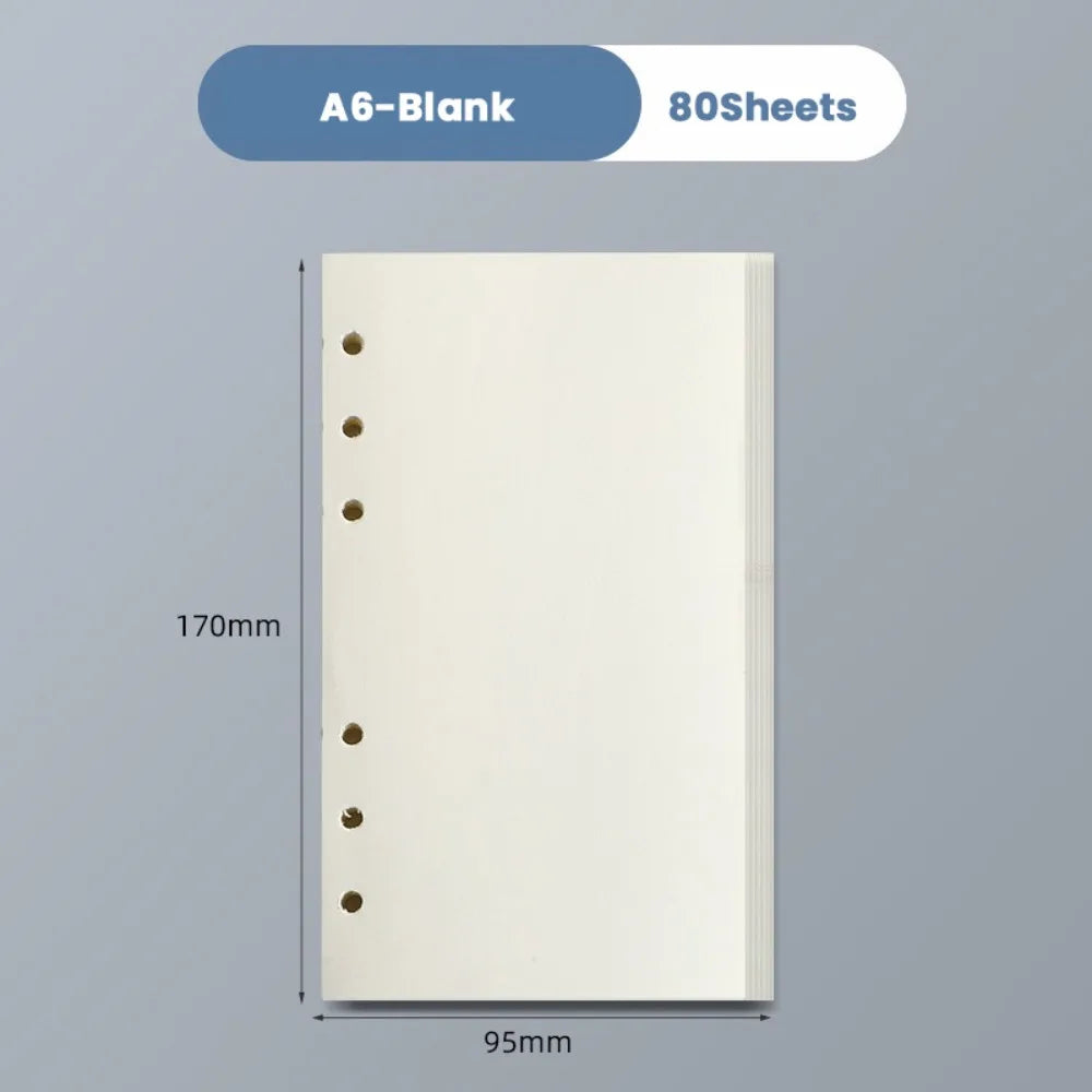80Sheets Kraft Paper Loose Leaf Paper A5/A6/A7 Horizontal Line/Blank 6-hole Binder Inner Page Notepad Inside Paper Gift